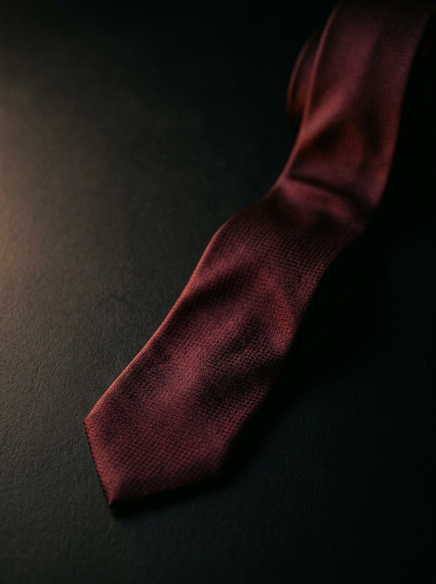 Draped burgundy silk necktie