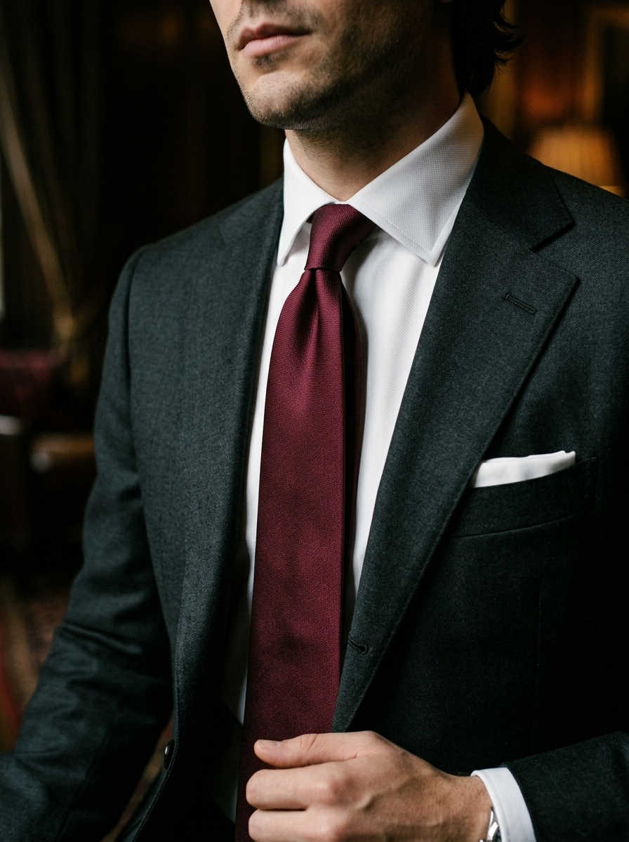 Perfectly knotted burgundy tie